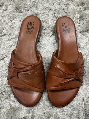 Miz Mooz Daisy Brown Knotted Leather Slide Mules sz38